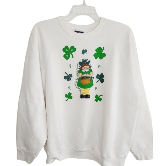 Vintage Fruit of the Loom X-Large St. Patrick's Day Sweatshirt Grannycore 90s - Picture 3 of 10